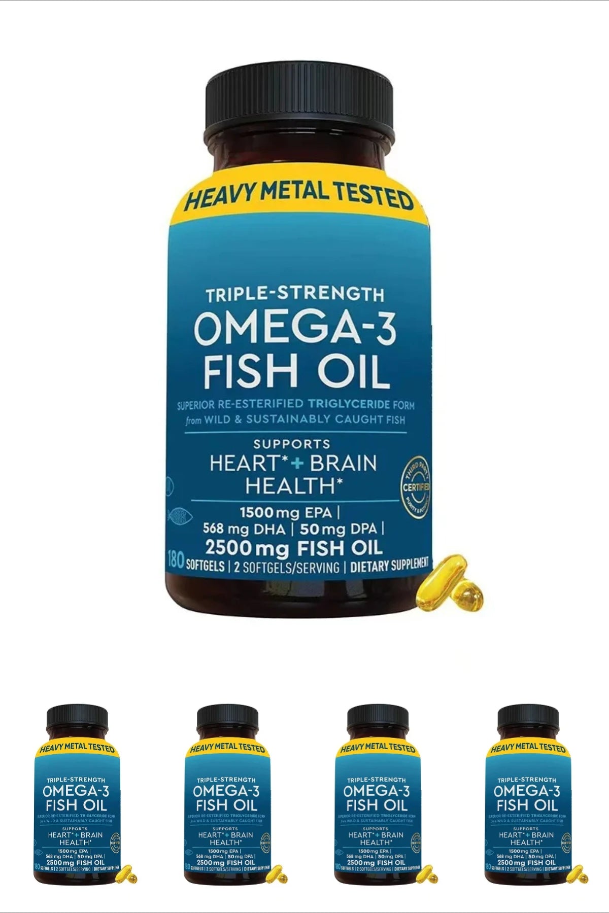 Omega-3 Fish Oil 2500mg Softgels | EPA DHA DPA | 180 Count Omega-3 Supplement Qst 5 bottles 900capsule