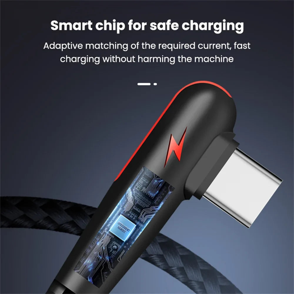 120W USB-C Fast Charging Cable | Nylon Braided, 90° Elbow USB-C Charging Cable Qme