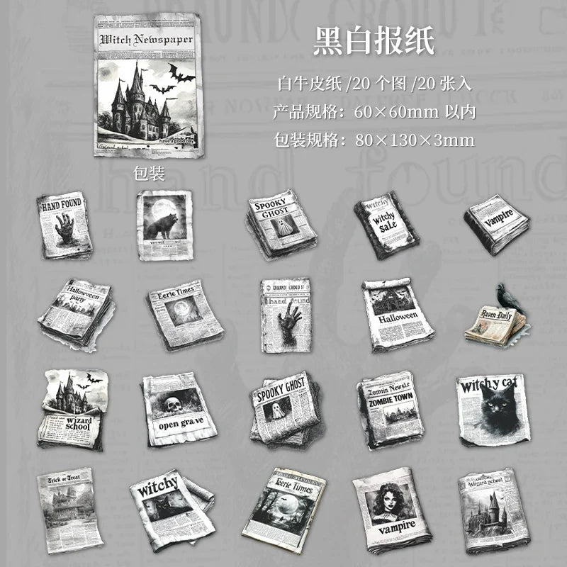 Witch Gothic Newspaper Stickers – 20 Sheets DIY Scrapbooking Kit DIY Craft Stickers Qme 4