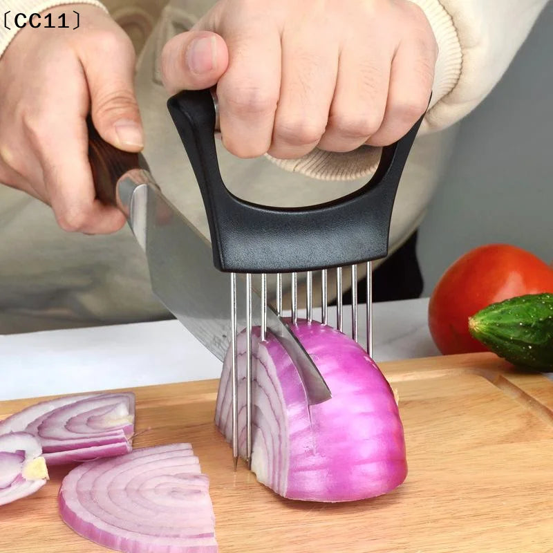 Stainless Steel Onion & Tomato Slicer Holder Kitchen Tool Vegetable Slicer Holder Qme
