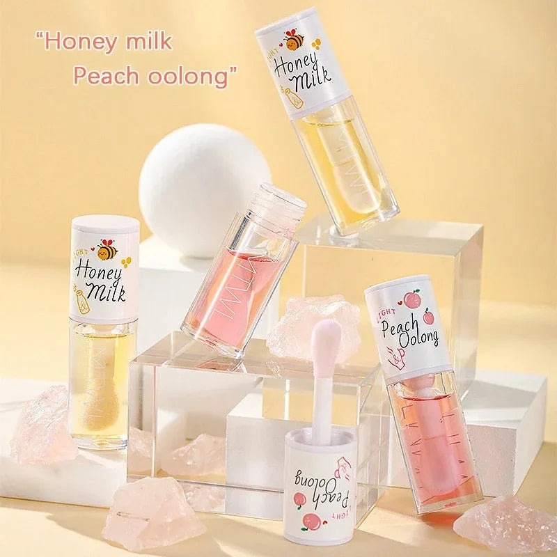 REAROYA White Peach Honey Lip Oil – Moisturizing Lip Gloss Lip Oil Gloss Qst