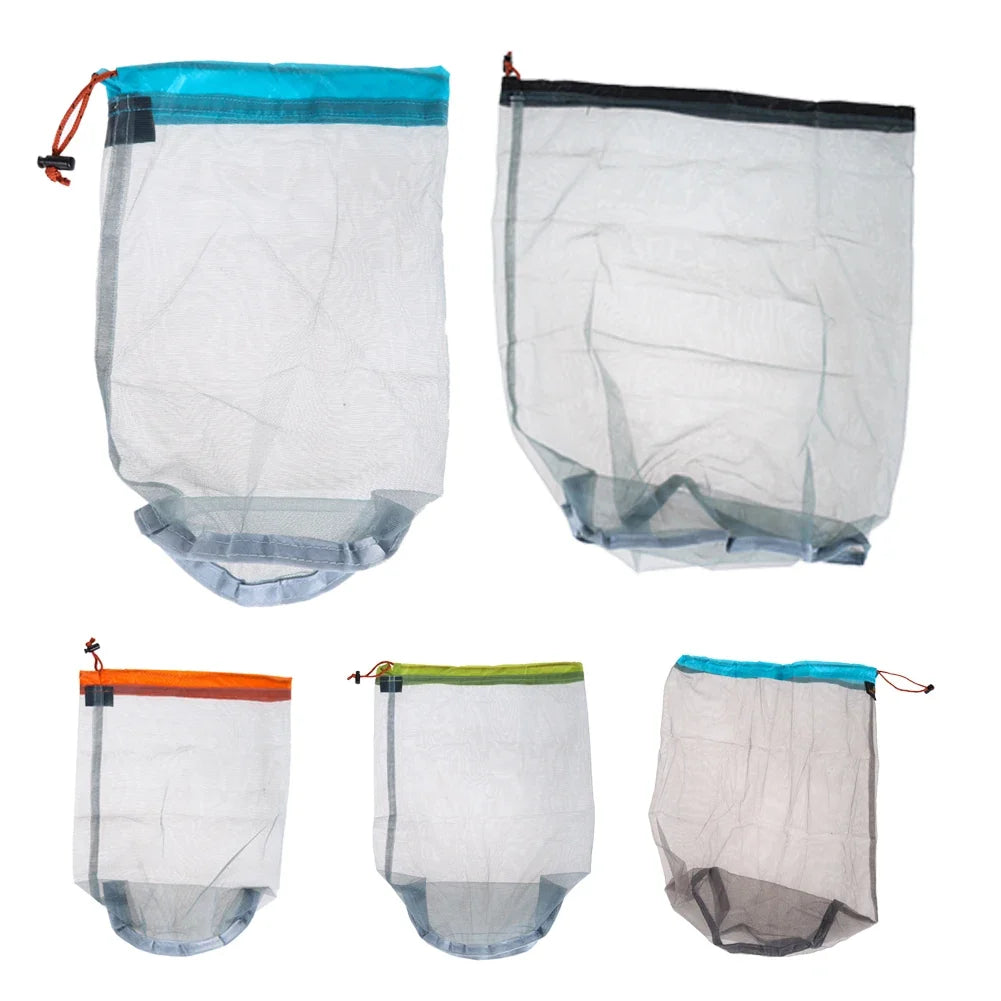 Ultralight Nylon Mesh Drawstring Bag – Travel & Camping Organizer Mesh Drawstring Bag Qme
