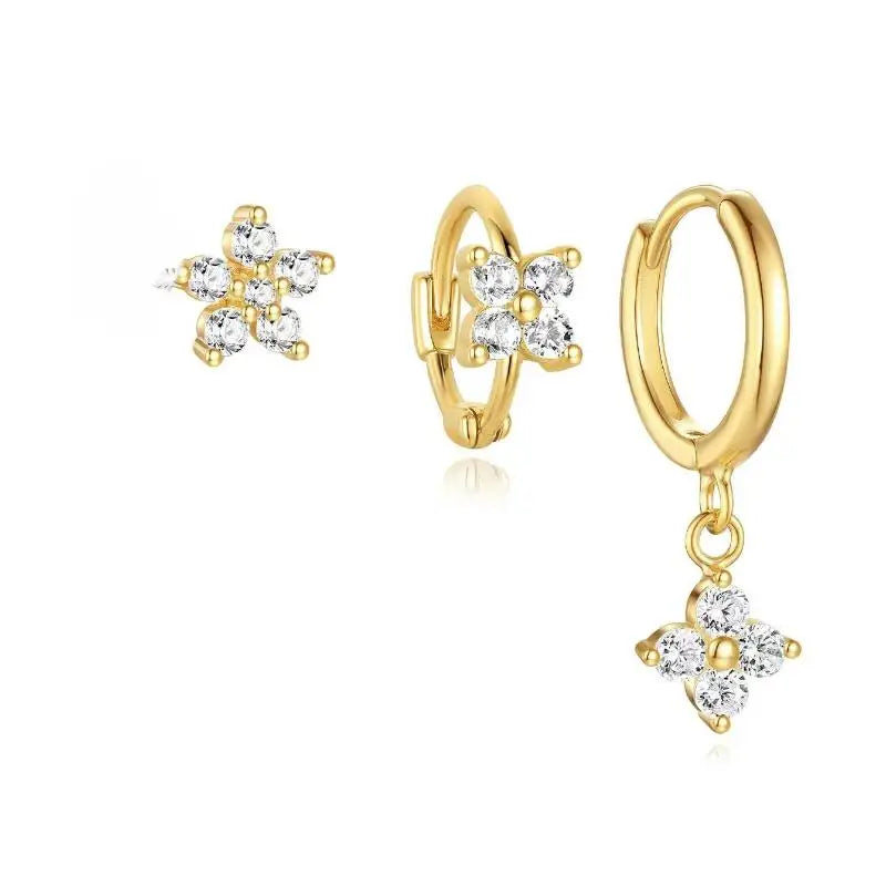 Zircon Flower & Star Ear Studs | 18K Gold Plated | 6 Colors Stud Earrings Qme A5