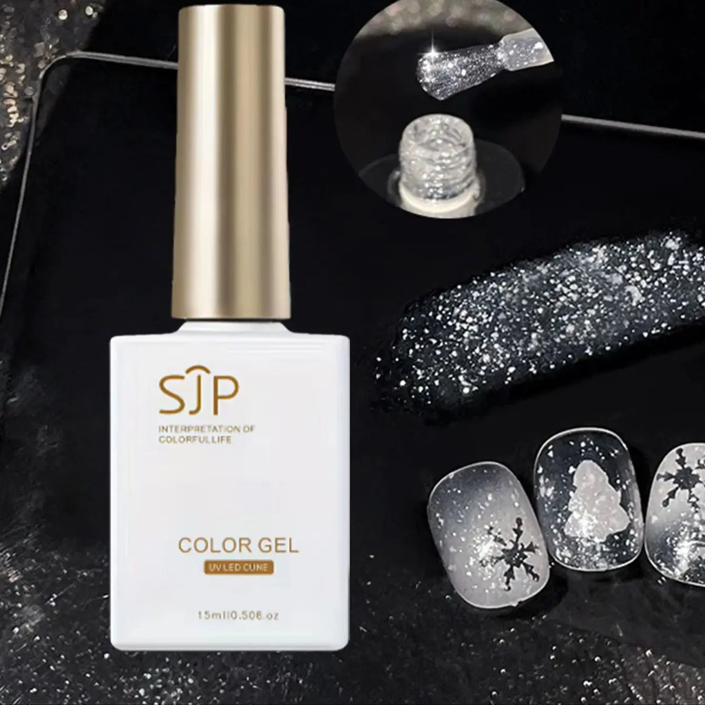 White Opal Snowflake Nail Gel UV Art DIY Powder 15ml | Qme UV Nail Art Gel Qme 01