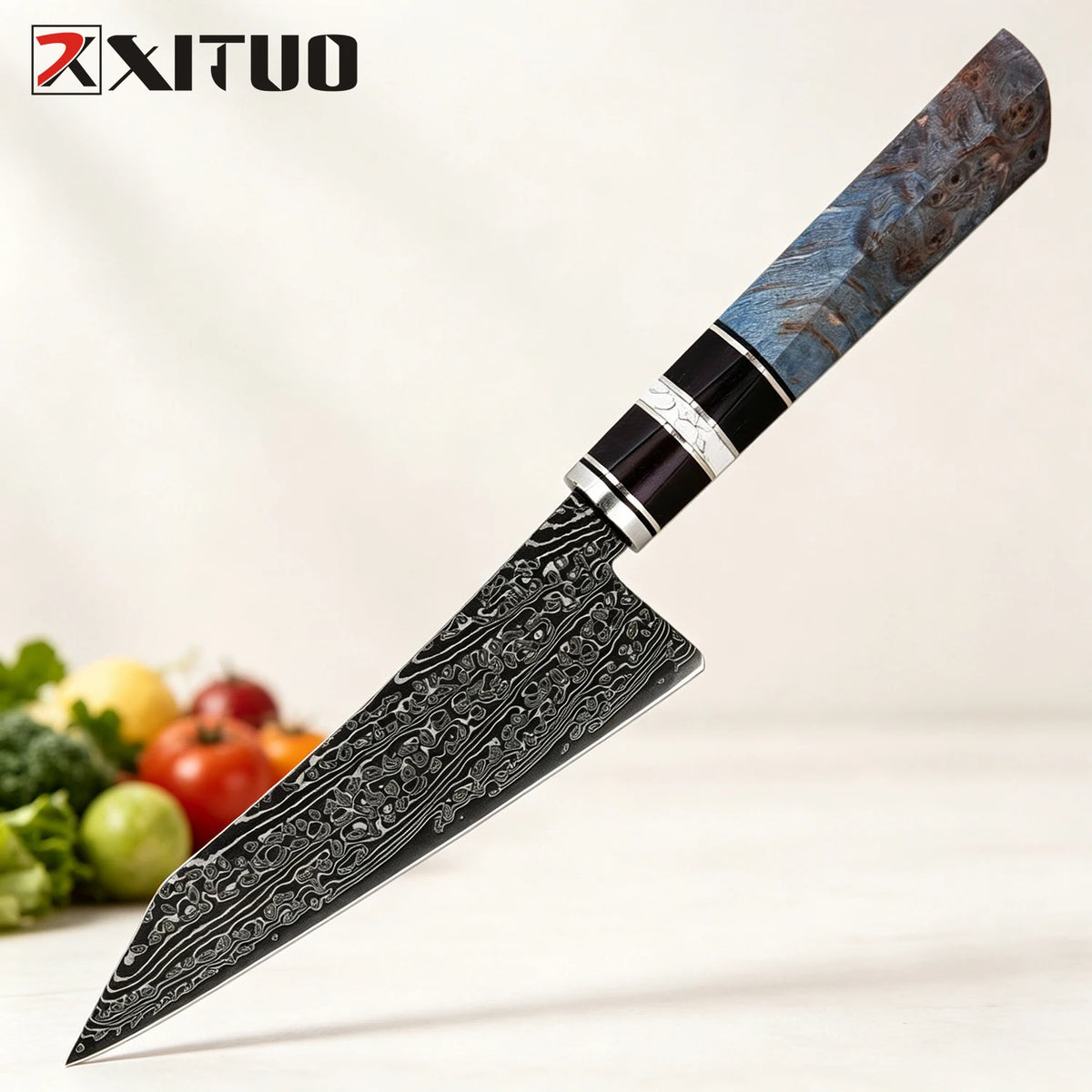 XITUO Damascus Steel Kitchen Knife Set 1–6PCS Wood Handle Kitchen Knife Set Qst Utility Knife