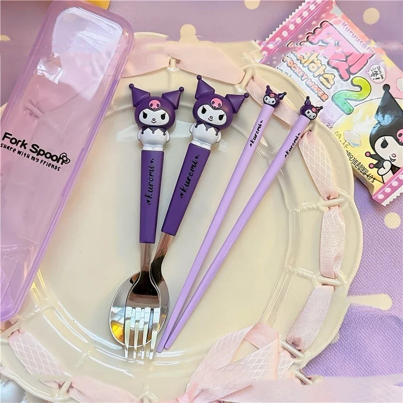 Hello Kitty Kids Portable Stainless Steel Spoon & Fork Set Kids Cutlery Set Qme