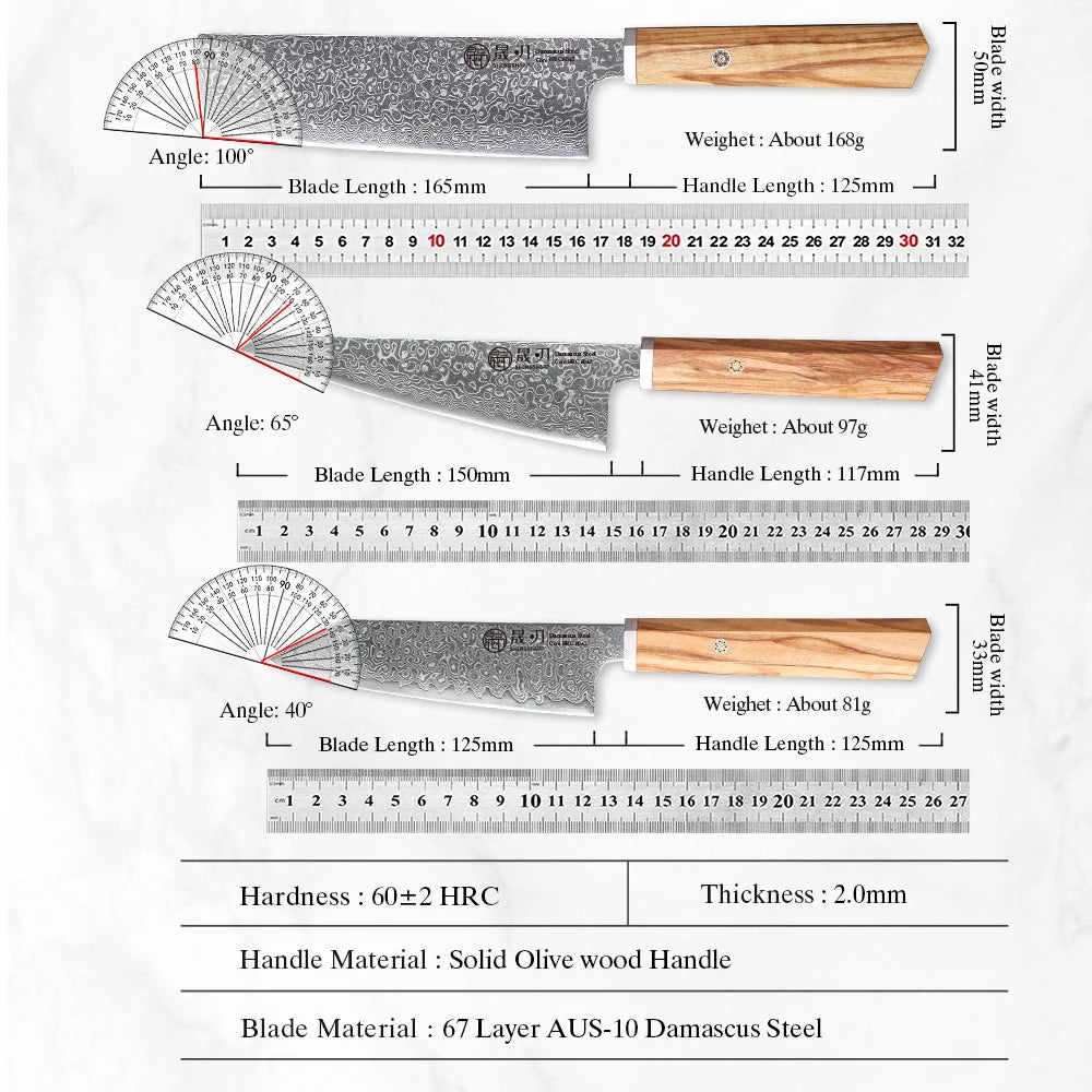 SHENGSHARP 67-Layer Damascus Steel Kitchen Knife Set 1–7 Pcs Damascus Kitchen Knife Set Qst