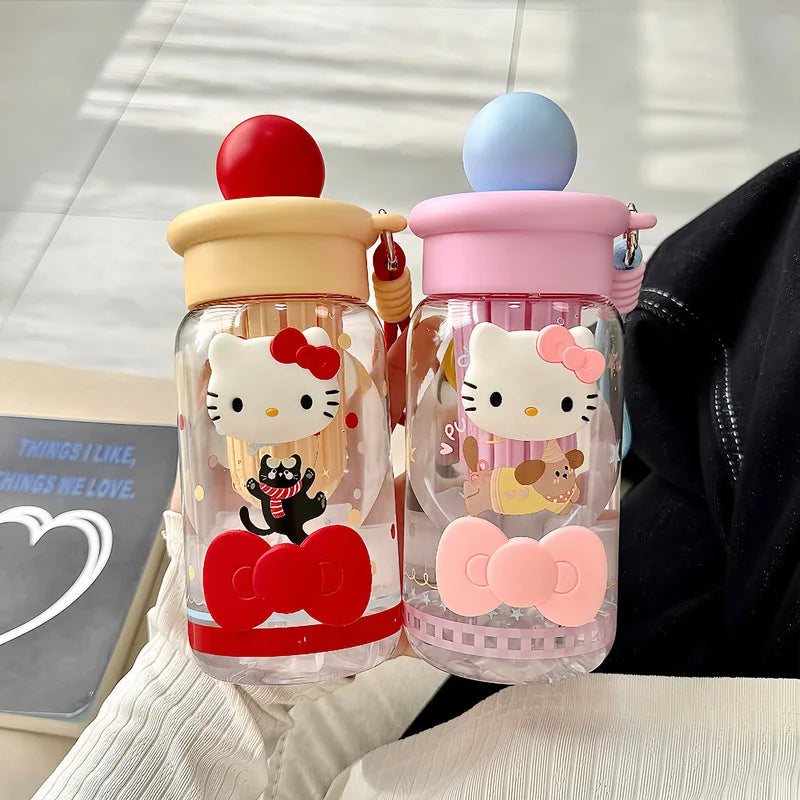 Hello Kitty Large-Capacity Plastic Straw Cup – Portable Girls Plastic Straw Cup Qme