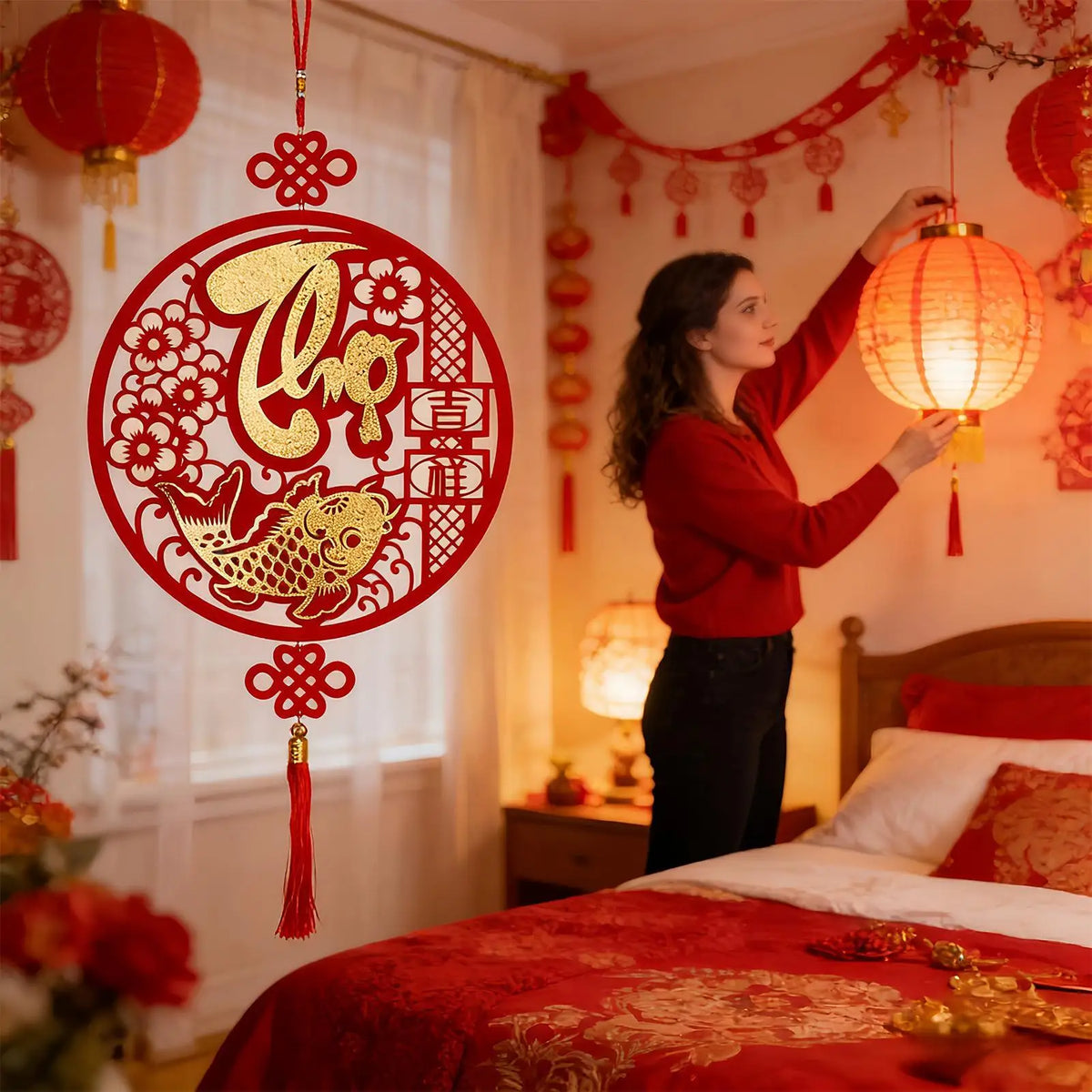 Chinese New Year 2026 Flocking Tree Decoration – Lunar Festive Festive Tree Decoration Qme
