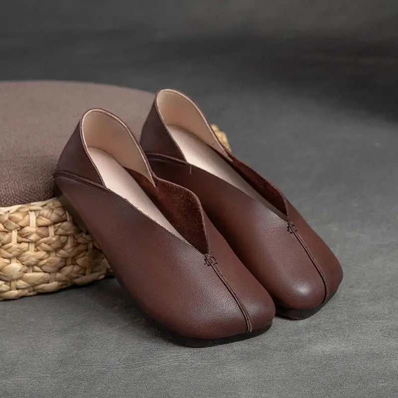 Women's Leather Slip-On Flat Moccasins – Casual Ballerina Shoes Women's Flat Shoes Qst