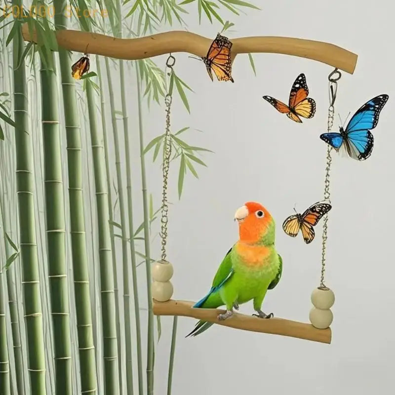 Parrot Swing Bridge Toy – Wood & Metal Chain Small Bird Cage Bird Cage Toy Qme