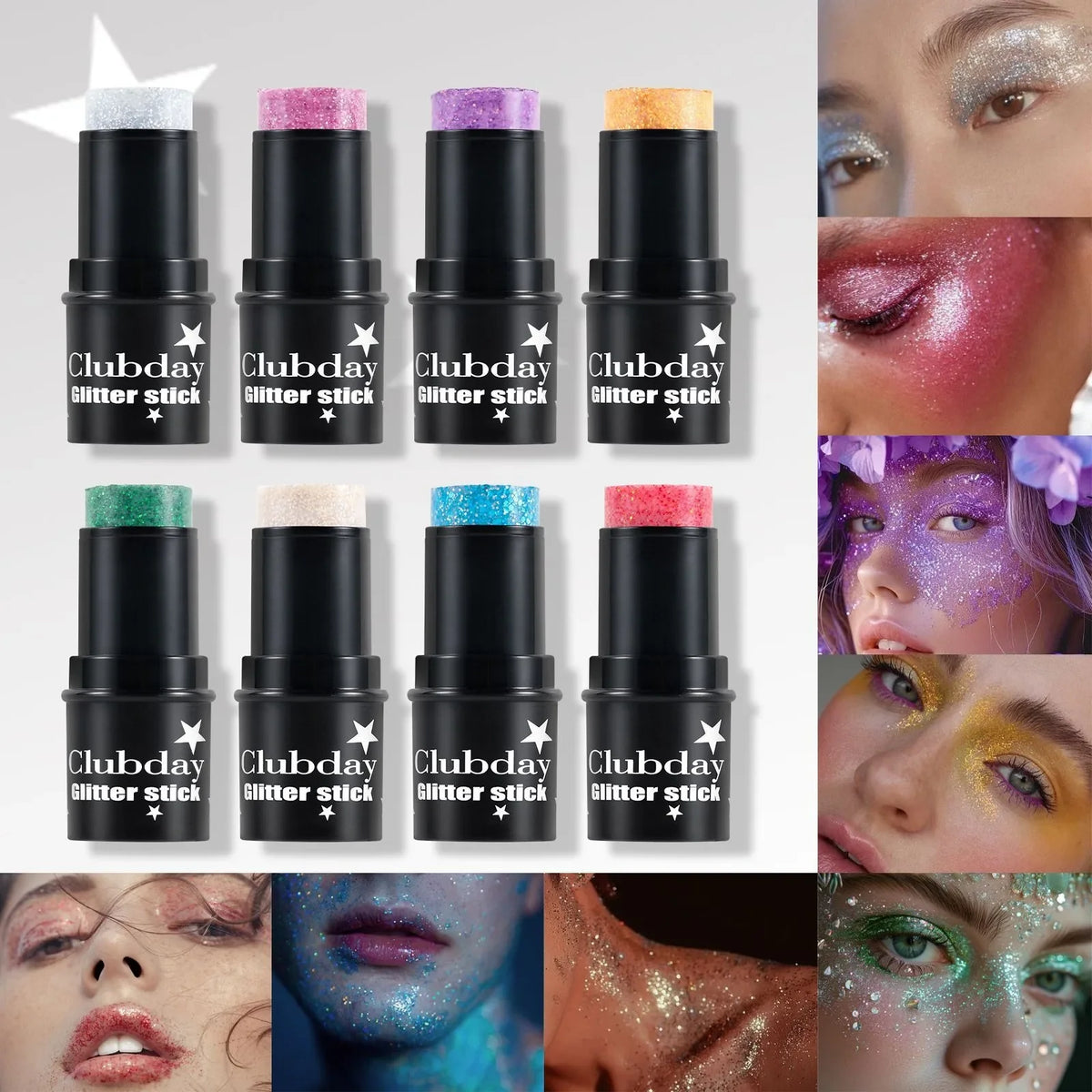 Glitter Sequin Stick – Face, Lip, Hair & Body Makeup | 8 Colors Glitter Makeup Stick Qme