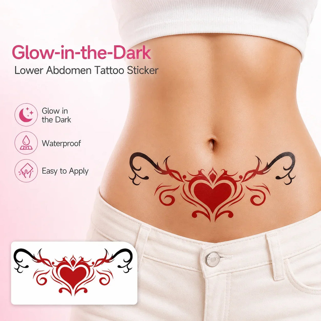 Glow in the Dark Temporary Tattoo Sticker – Red Heart Scroll Temporary Tattoo Sticker Qme
