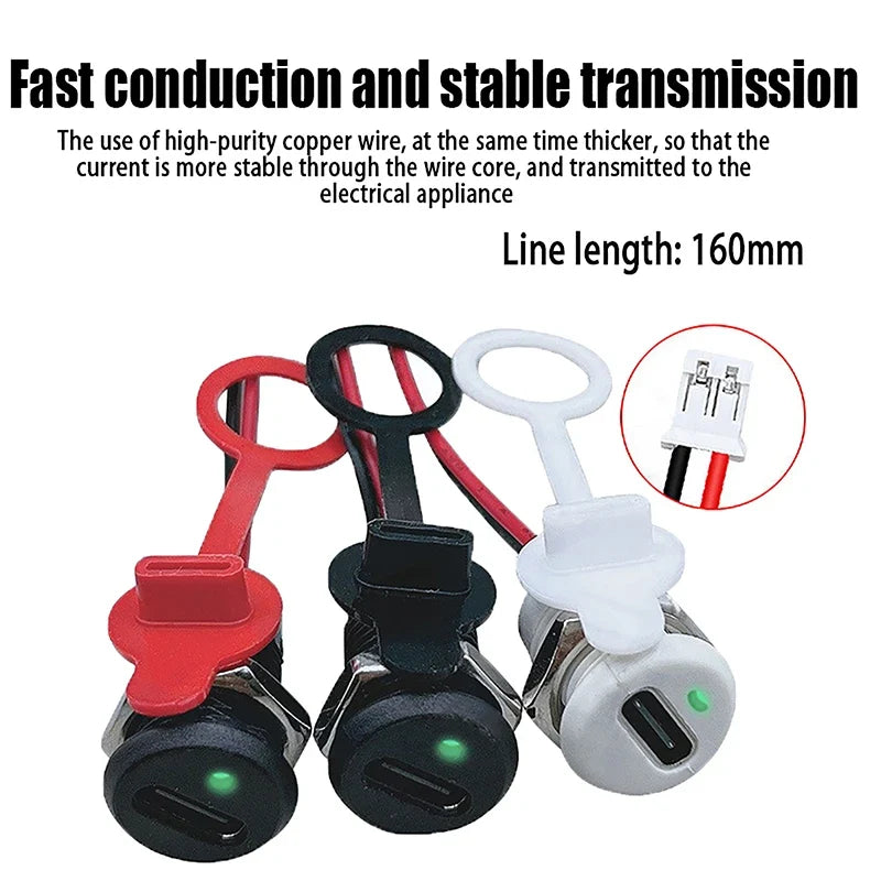 USB-C 2-Pin Charging Socket PH2.0 Snap Lock Panel Mount Connector USB-C Panel Connector Qme