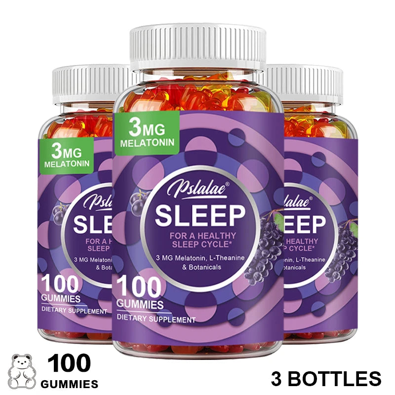 Pslalae Sleep Gummies – Melatonin & L-Theanine | 30/60/100ct Sleep Support Gummies Qst 100 Gummies-3bottles
