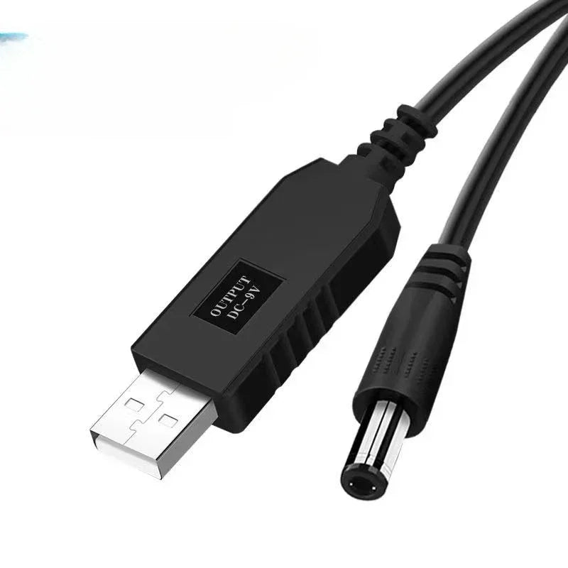 USB to 12V Boost Converter Cable – 5.5×2.1mm DC Connector USB Boost Converter Cable Qme 5V to 9V 1m