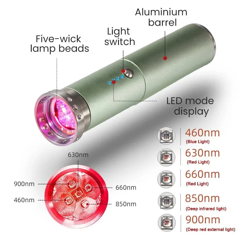 Vilnason Red & Infrared Light Therapy Wand – 5 Wavelengths Light Therapy Wand Qst