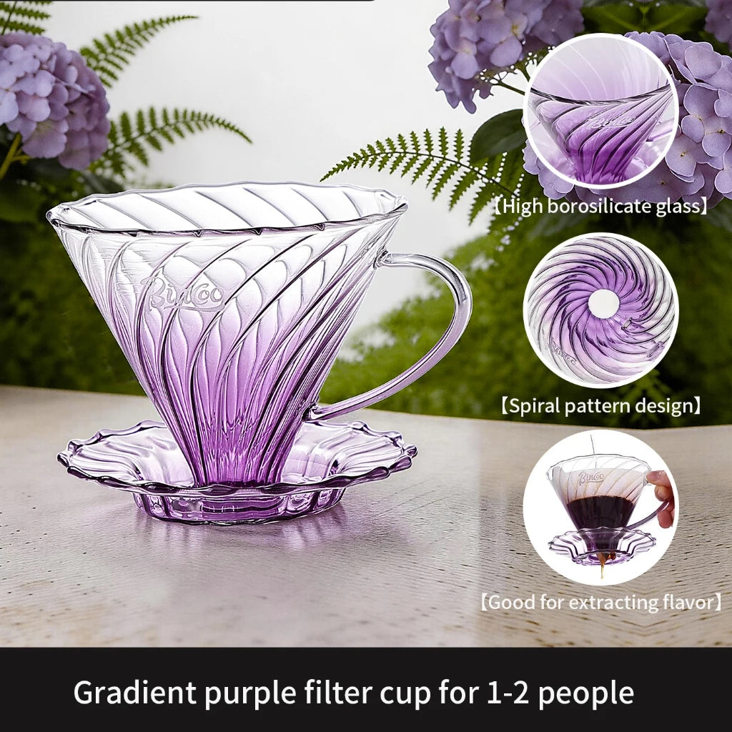 BINCOO Gradient Purple Pour Over Coffee Set – Glass Dripper & Pot Pour Over Coffee Set Qst Filter Cup-V01