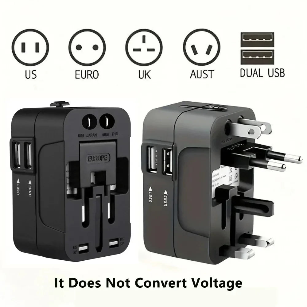 Universal Travel Adapter Dual USB & Type-C | 150+ Countries Travel Power Adapter Qme