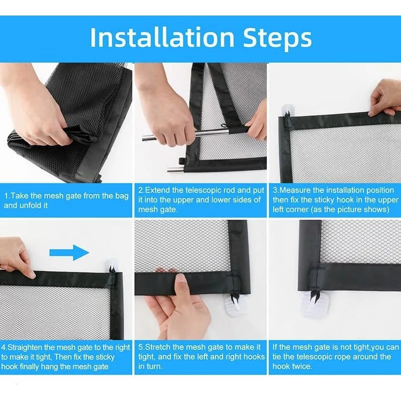 Foldable Mesh Indoor Dog Door Fence – Portable Pet Barrier Indoor Pet Gate Qme