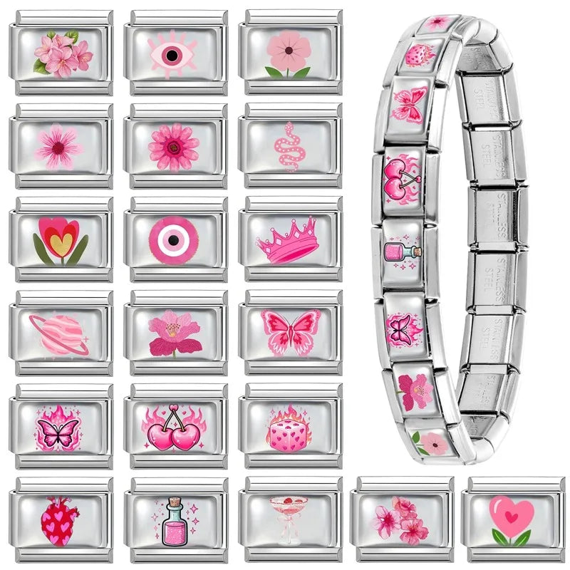 Pink Heart Butterfly Dice Cherry Italian Charm Links 9mm Italian Charm Links Qme