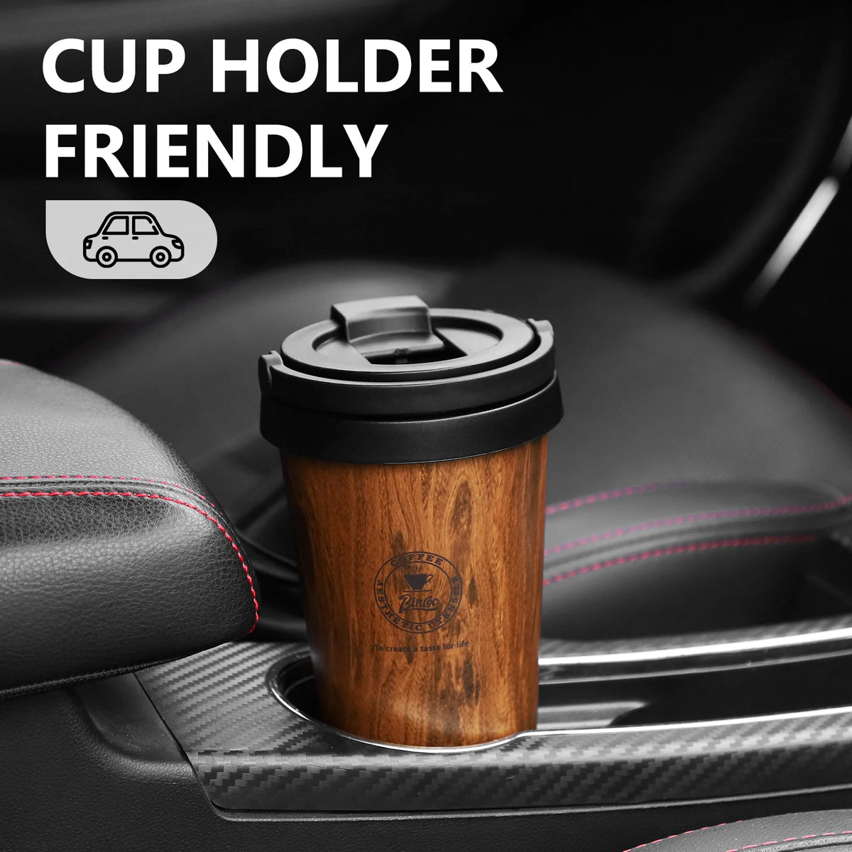 Bincoo 500ml Retro Woodgrain Travel Mug – Insulated Thermos Travel Mug Thermos Qst