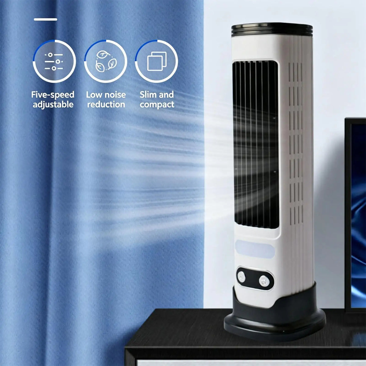 Vertical Tower Fan 5-Speed USB Rechargeable Portable Floor Fan Portable Tower Fan Qme