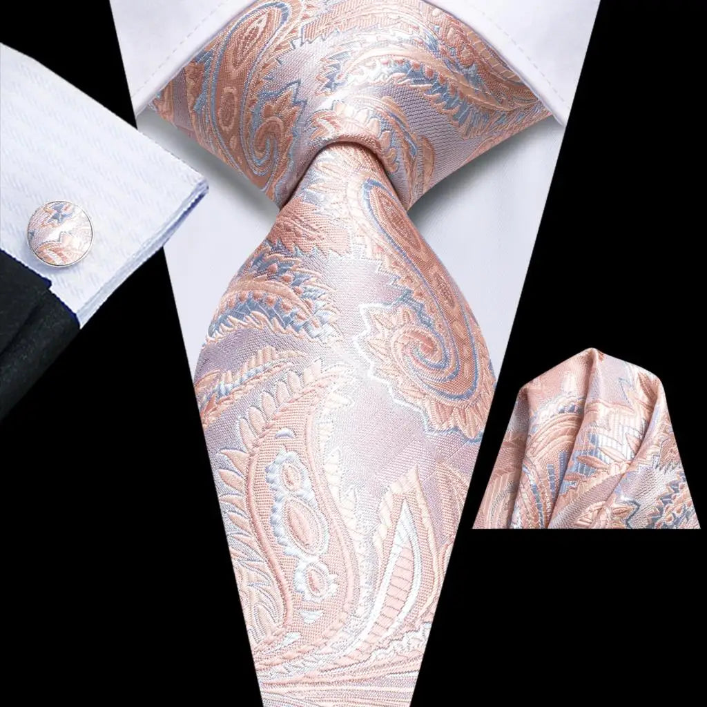 Hi-Tie Men's Silk Necktie Handkerchief & Cufflinks Set