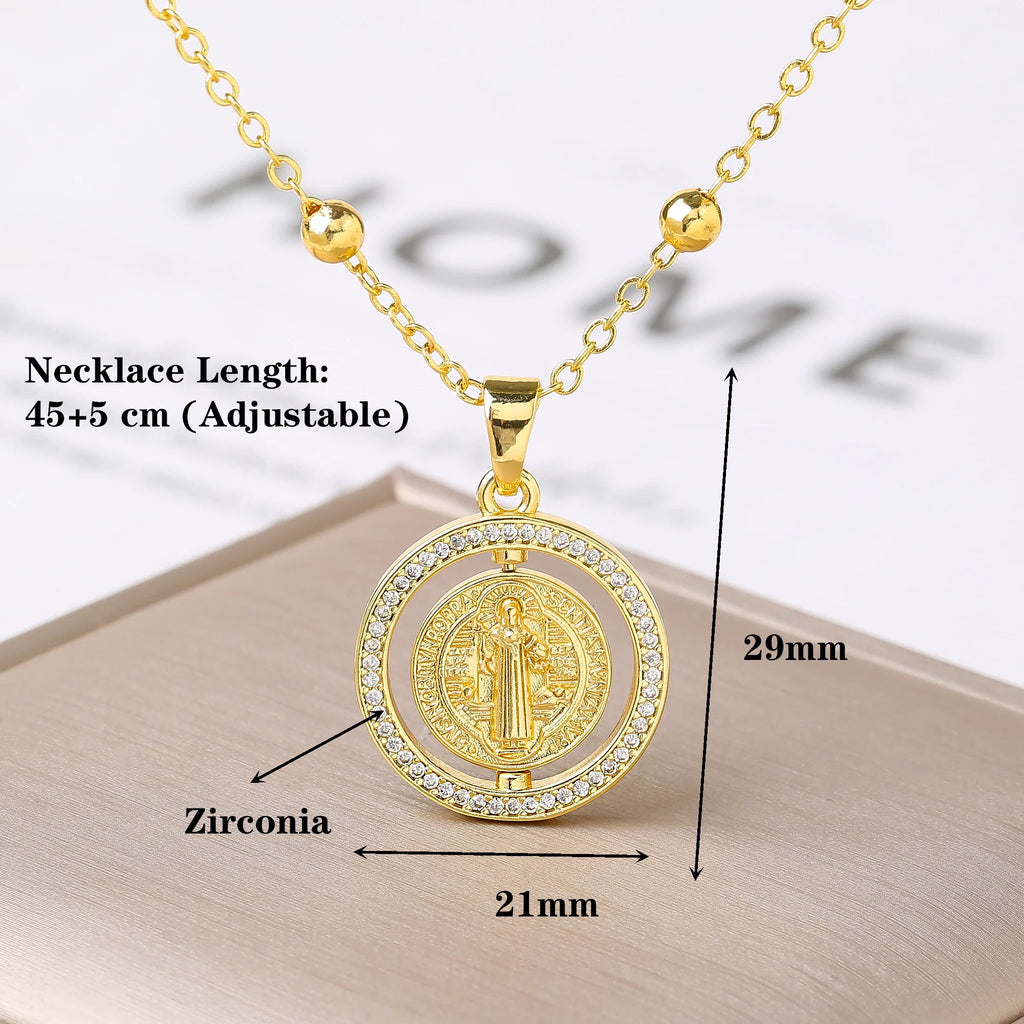 St. Benedict Rotating Zirconia Pendant Necklace | Lucky Amulet Pendant Necklace Qme