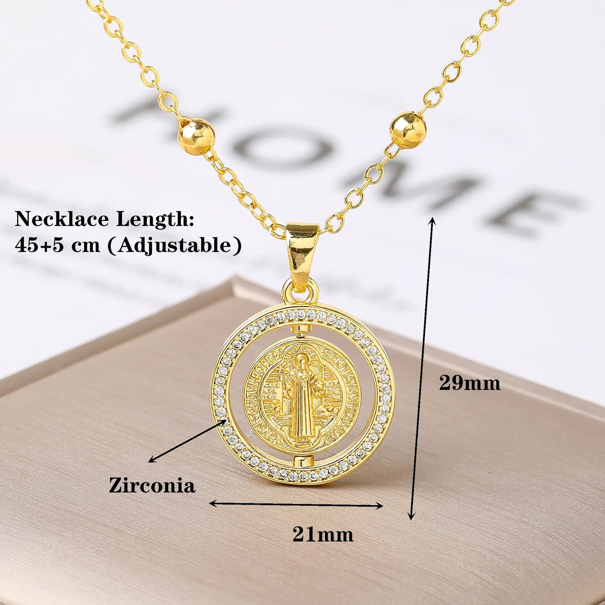 St. Benedict Rotating Zirconia Pendant Necklace | Lucky Amulet Pendant Necklace Qme