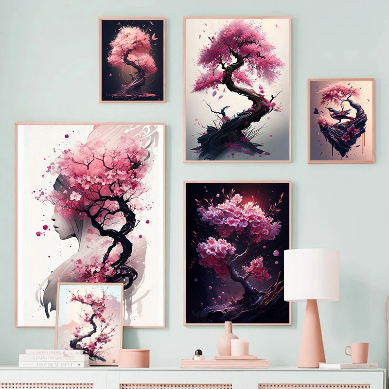 Japanese Sakura Cherry Blossom Canvas Wall Art – Pink Watercolor Canvas Wall Art Qst
