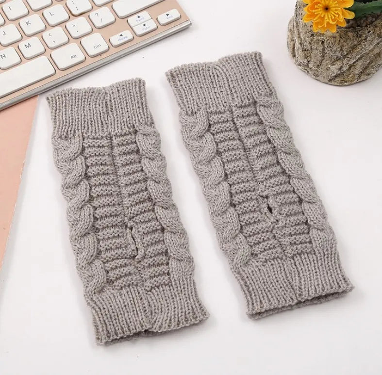 Women's Knitted Fingerless Gloves – Winter Arm Warmers Fingerless Arm Warmers Qme GRAY length-20cm
