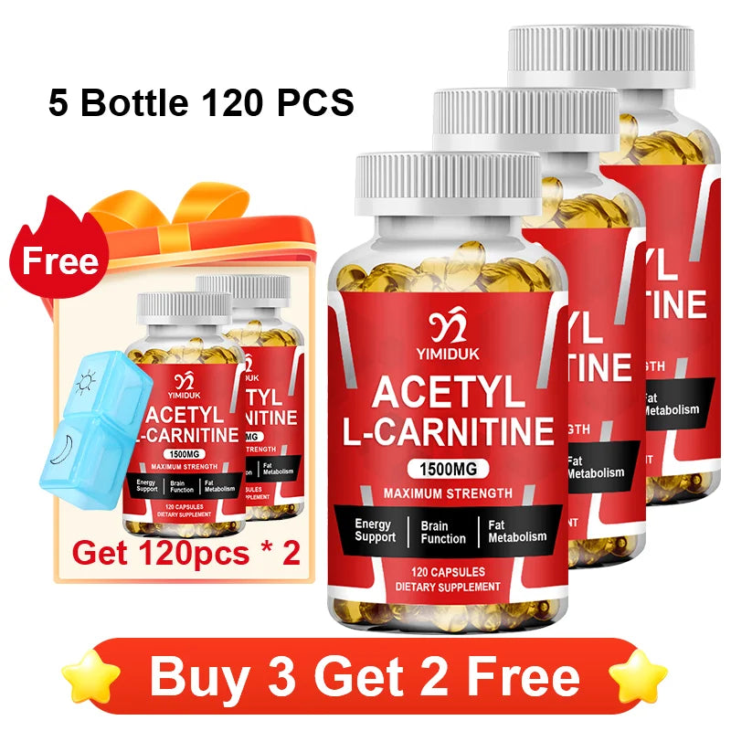 Yimiduk 1500mg Acetyl L-Carnitine 120 Capsules | Energy & Focus Dietary Supplement Qst 5x120pcs Best Offers