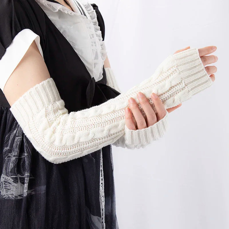 Women's Knitted Long Fingerless Arm Warmers – Winter Mittens Fingerless Arm Warmers Qme