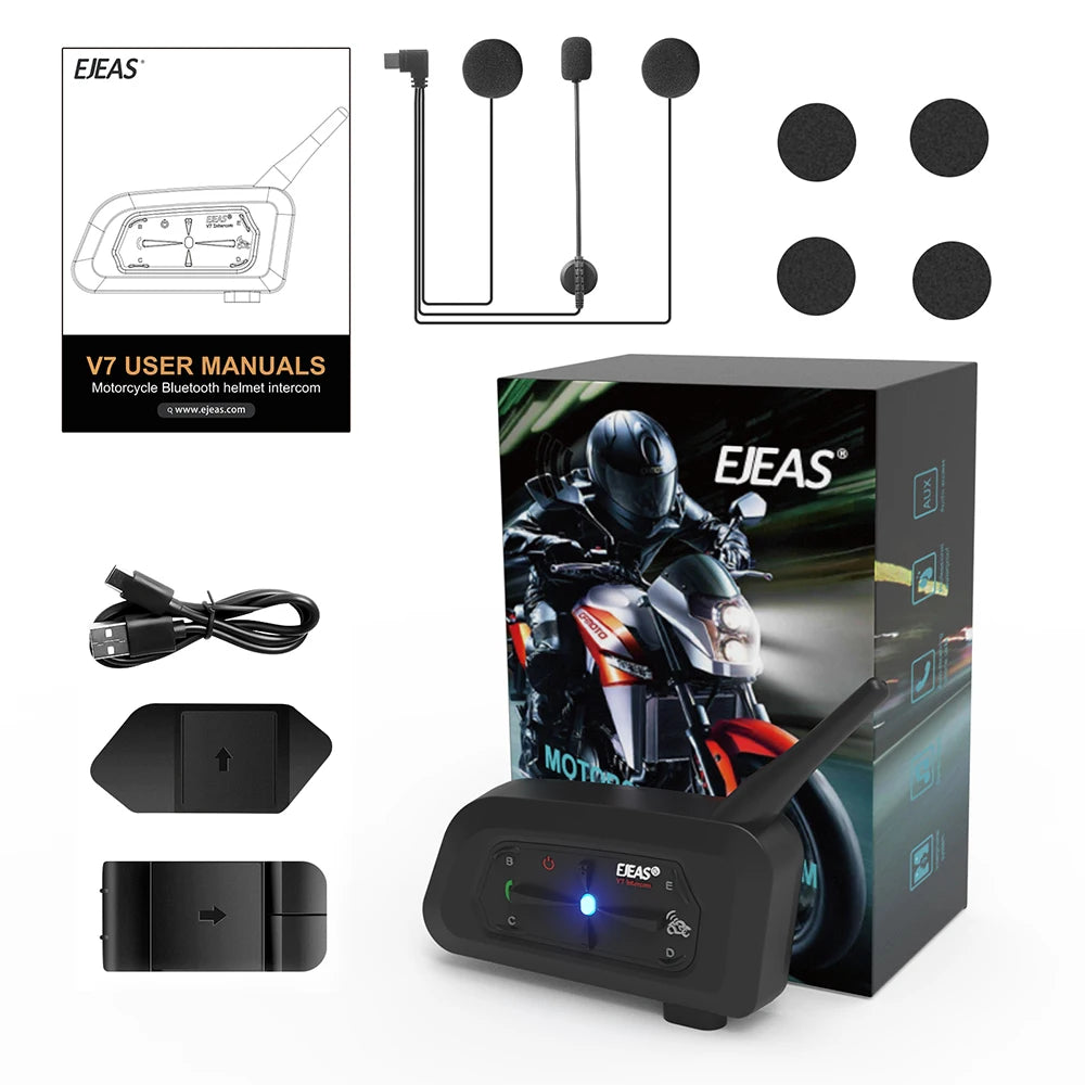 EJEAS V7 Motorcycle Bluetooth Intercom Headset for 7 Riders Bluetooth Helmet Intercom Qst 1Pcs