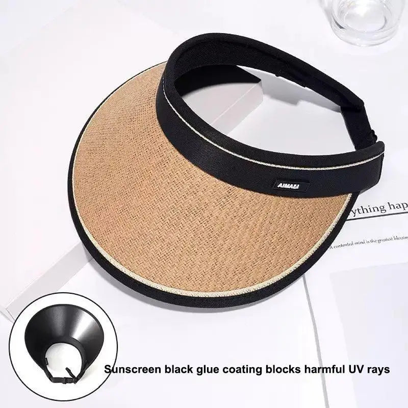 Women's Foldable Straw Visor Hat – UV Protection Beach Cap Straw Visor Hat Qst A1
