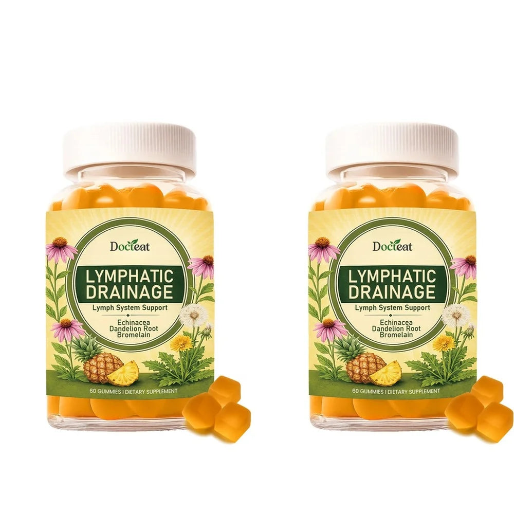 Docteat Lymphatic Gummies – Echinacea, Dandelion & Bromelain 60ct Herbal Supplement Gummies Qst 60 count(pack of 2)