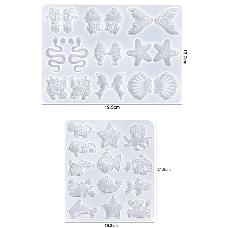 Ocean Series Fish & Seashell Silicone Resin Mold for Earrings Silicone Resin Mold Qme