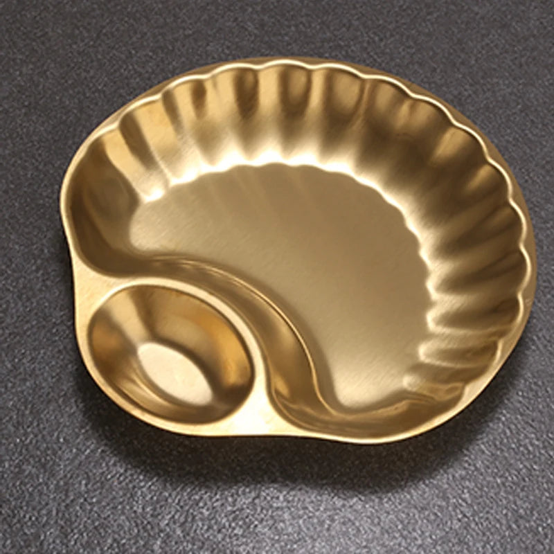 Stainless Steel Divided Snack Plate – Retro Shell Shape Divided Snack Plate Qst Gold