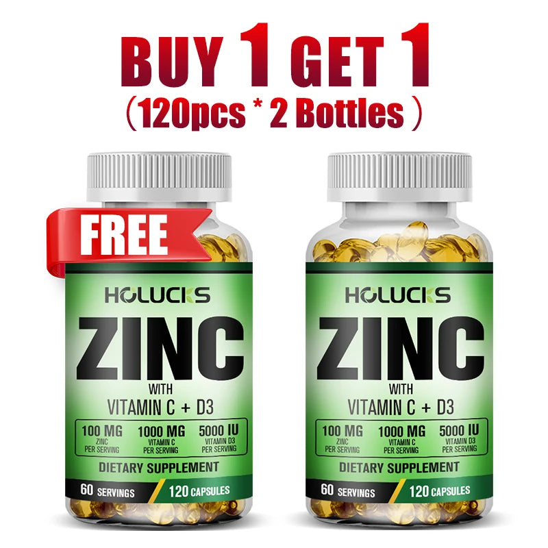 Zinc Supplement with Vitamin C & D3 – Immunity & Vitality BOGO Zinc Vitamin Supplement Qst 120pcs-2 Bottles