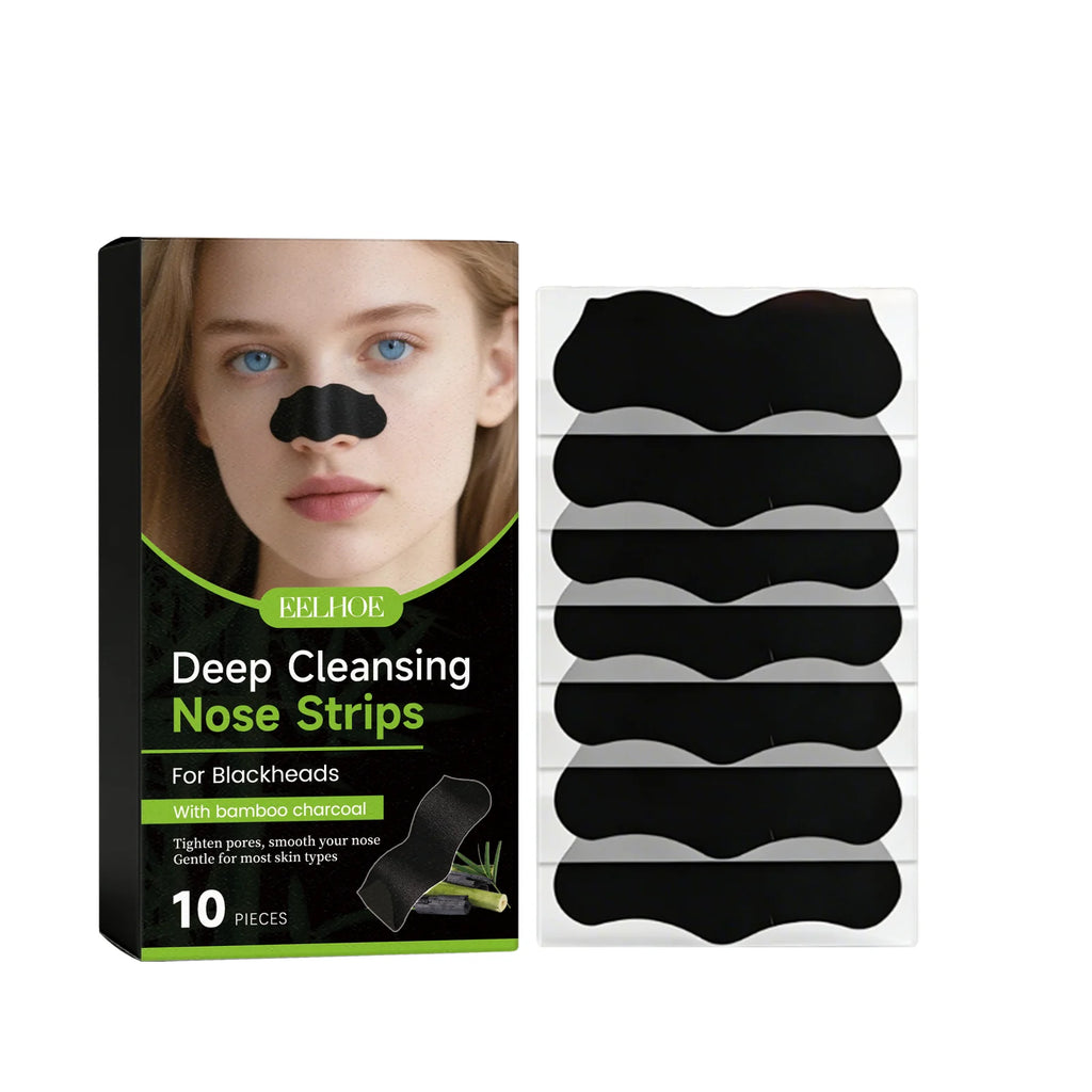 EELHOE Bamboo Charcoal Nose Strips – Deep Pore Cleansing Nose Pore Strips Qst 10pieces Boxed
