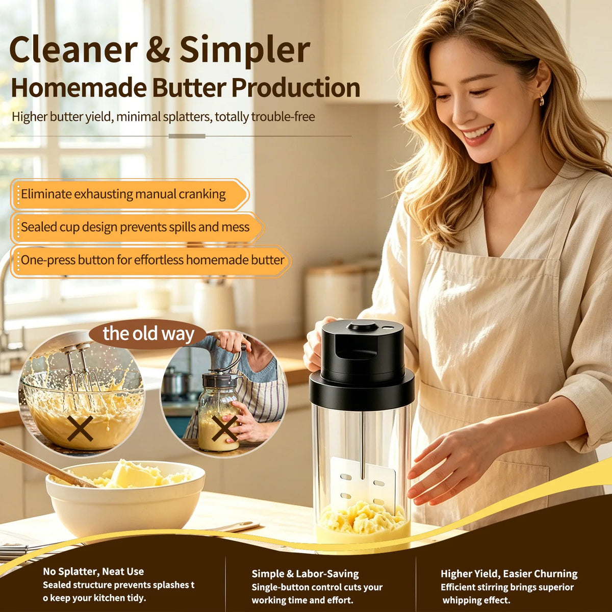 Portable Electric Butter Churner 60W Handheld Cream Mixer Handheld Butter Churner Qst