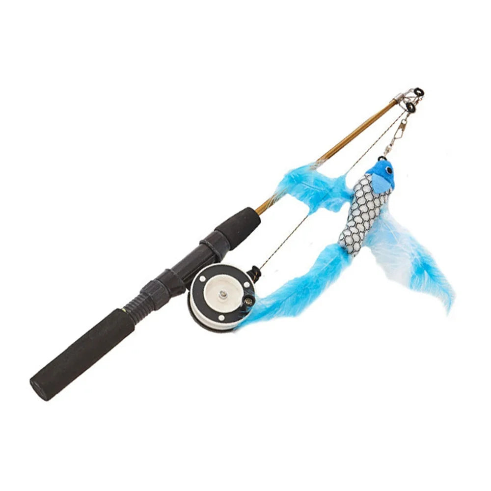 Retractable Feather Cat Toy Wand – Fish Telescopic Stick Cat Wand Toy Qme