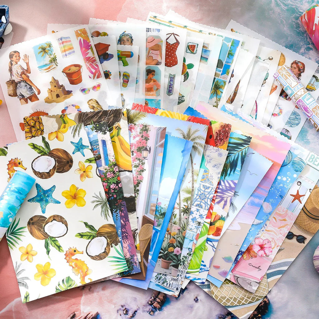 Beach Die Cut Stickers for Scrapbook & Journal | 20 Sheets Die Cut Stickers Qme