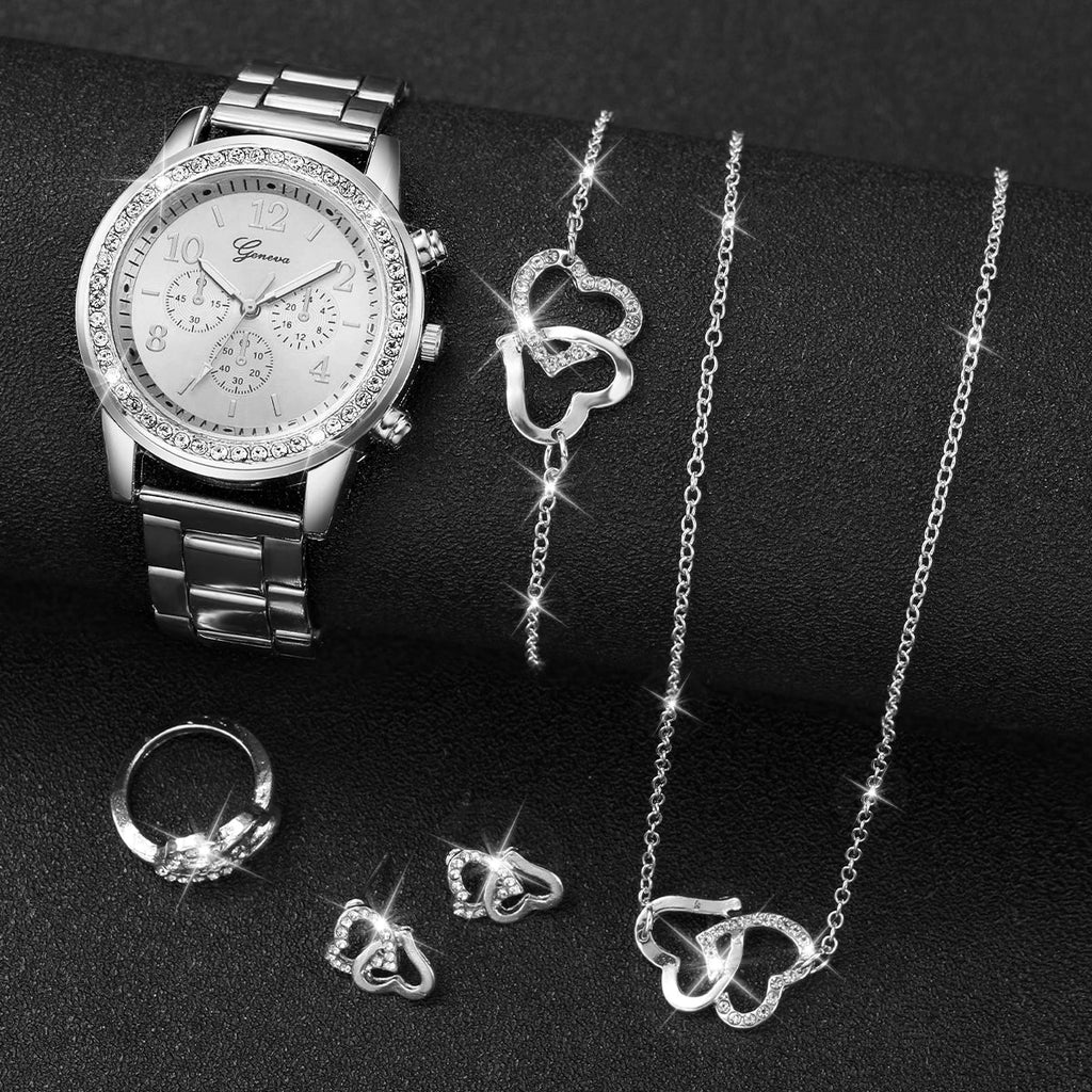 Women's Diamond Double Heart Quartz Watch – Steel Strap Fashion Watch Qme
