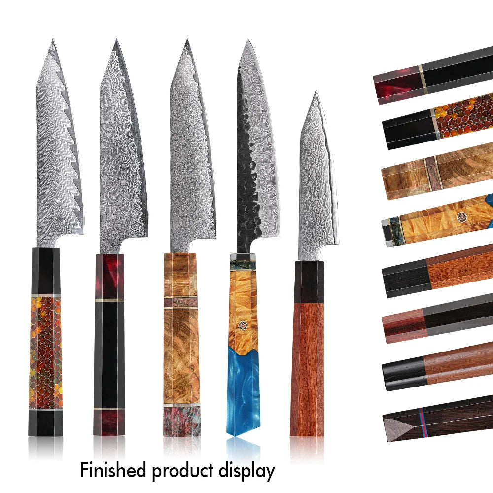 TURWHO Damascus Steel Chef Knife Blank & Octagonal Handle DIY Kit Knife Making Kit Qst