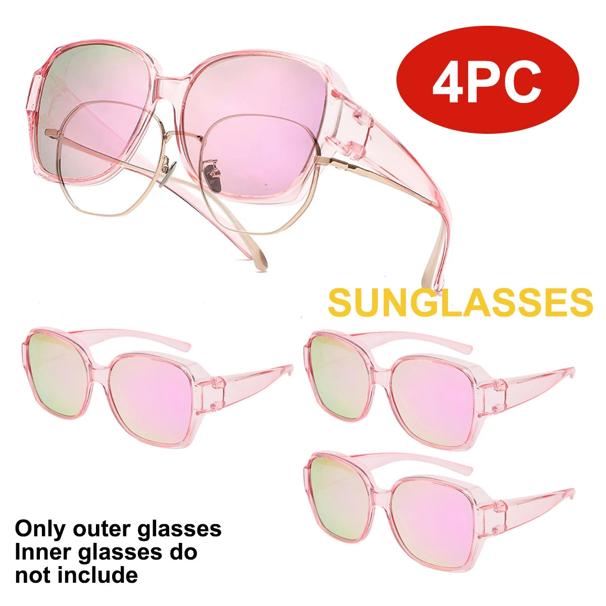 VOPHA Polarized Fit-Over Sunglasses 4 Pack – UV400 Protection Fit-Over Sunglasses Qst Pink