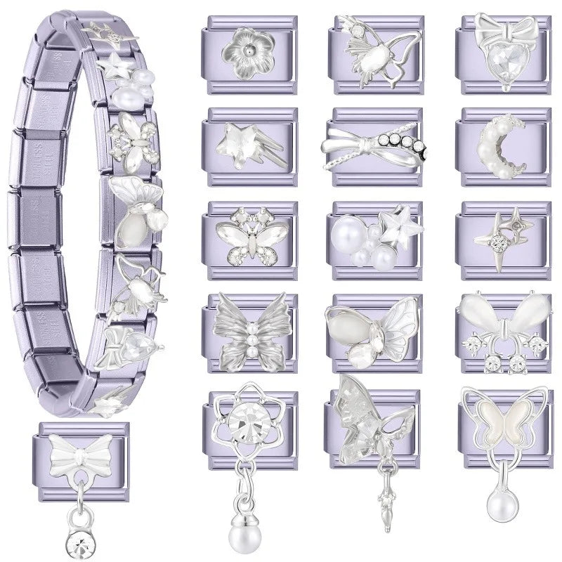 Zircon Butterfly Moon Stars Bow Italian Charm Links – Purple Italian Charm Links Qme