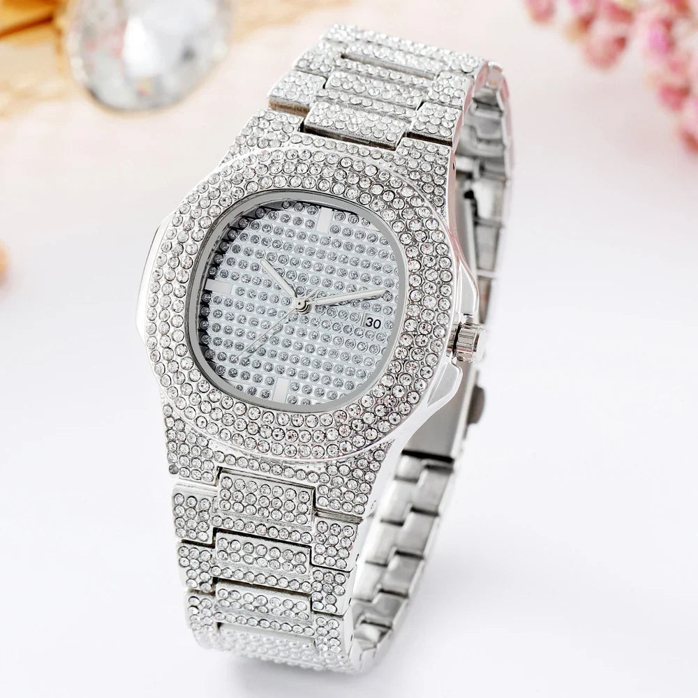 Diamond Studded Waterproof Quartz Watch – Alloy Fashion Watch Fashion Quartz Watch Qme