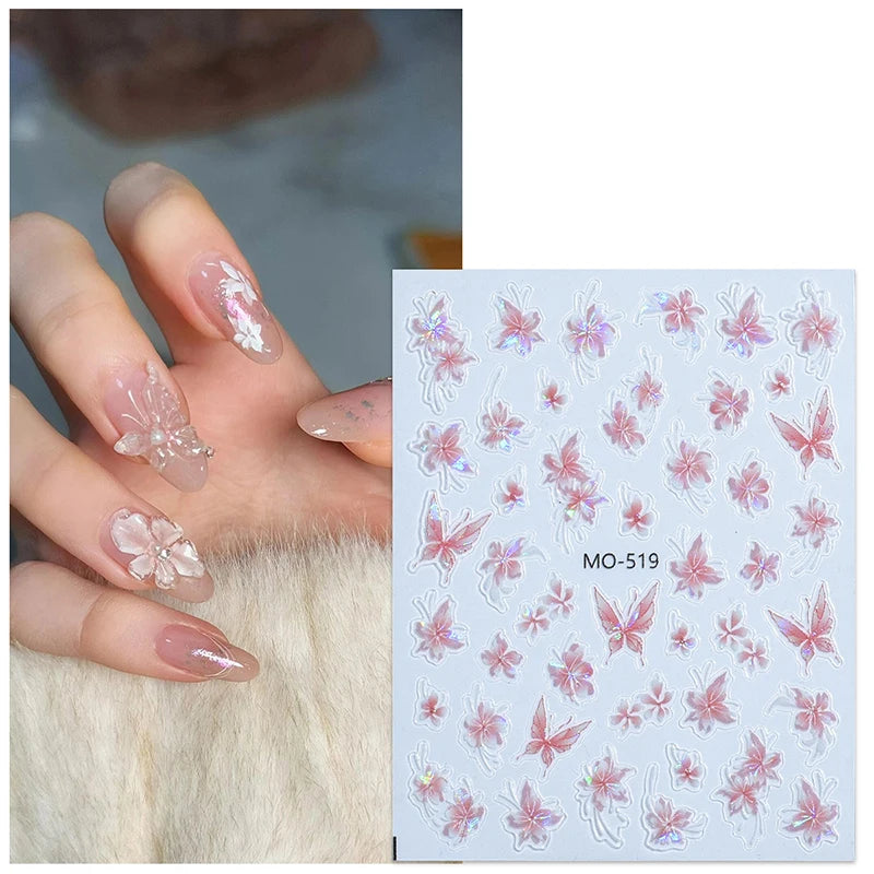 3D Laser Flower Nail Art Stickers – Relief Charm Decorations Nail Art Stickers Qst